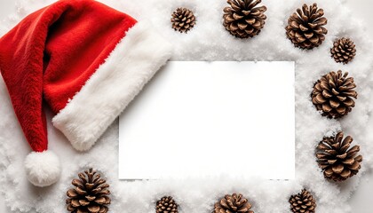 Festive Christmas Mockup with Santa Hat and Pine Cone Frame