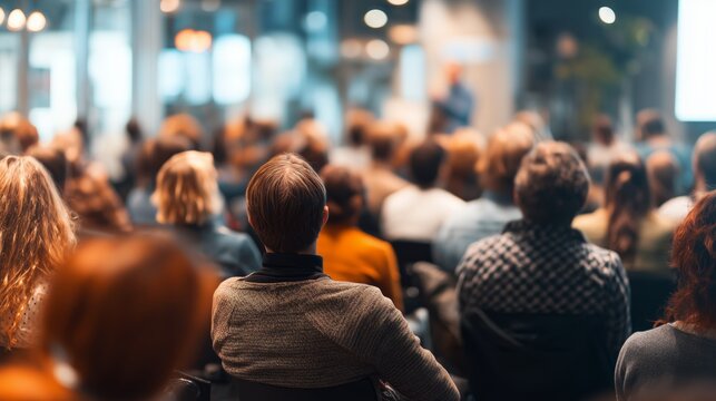 Business Seminar Audience Listening to Presentation - Powered by Adobe