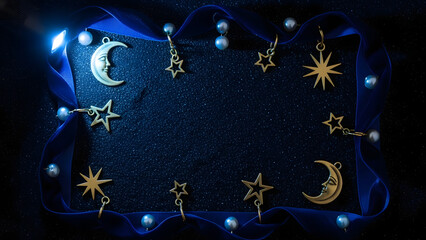 Festive red and gold Christmas background with winter holiday stars and snowflake decoration pattern