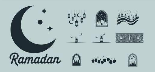 Islamic Festival Icon Set Ramadan Kareem Vector Silhouette Collection