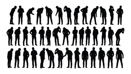 Collection of male silhouettes in various poses isolated on white background, Vector