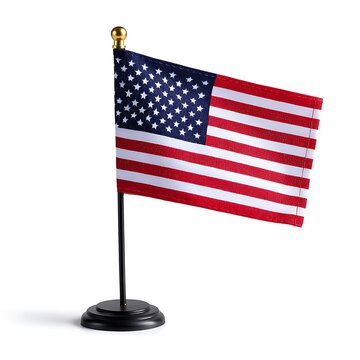 Deluxe usa desk flag set featuring a 6x4 inch american flag and golden pole white background