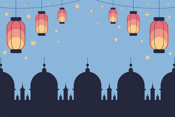 Crescent Moon Night Landscape Islamic Desert  Ramadan Illustration