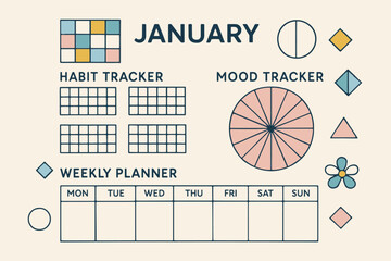 Detailed January Planner with Habit Mood and Weekly Tracking Sections
