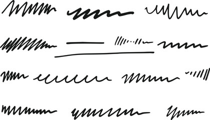 Collection of Hand Drawn Scribble Lines and Underline Marks, Isolated on Transparent Background