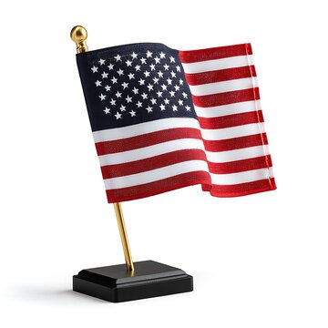 Small american flag on black base desktop display 6x4 inches white background