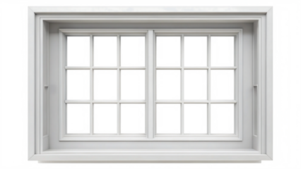 Classic white window frame isolated on transparent background