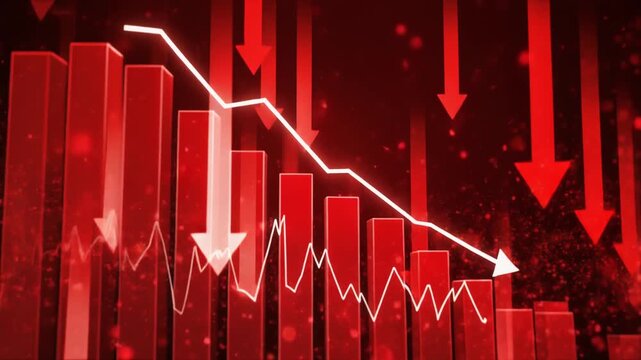Dramatic Red Financial Downturn Arrows and Graph Indicating Decline in Stock Market with Economic Challenges