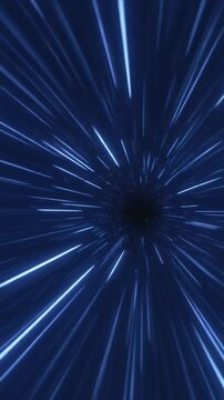Futuristic Warp Speed Light Tunnel with Blue Streaks Creates Dynamic and Immersive Motion, Evoking Wonder and Excitement