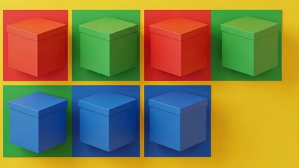 Colorful Cubes on Yellow Background - A Study in Primary Colors and Geometric Shapes.
