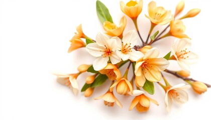 Fototapeta premium Delicate white orange blossoms isolated on pure white background, flowering plant, fresh