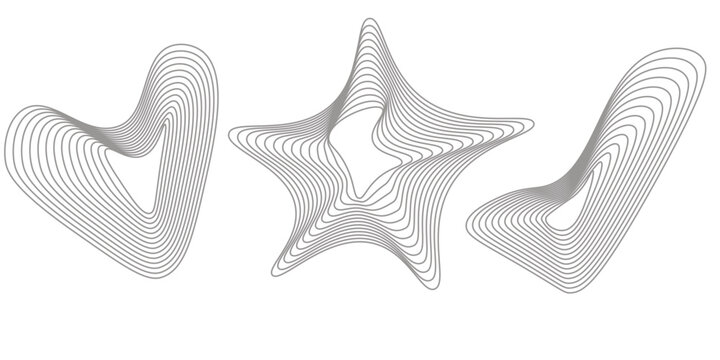Set of abstract liquid, irregular, blob lines, dynamic forms,  shapes on white background. design, contemporary, blend,