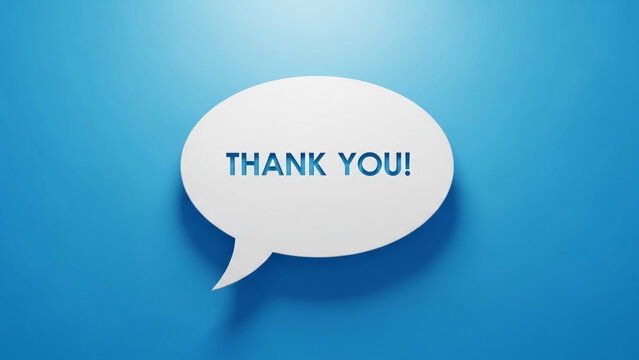 Elegant white speech bubble cutout saying Thank You against a vibrant gradient blue background for appreciation messaging