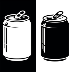 Black silhouette icon of a beverage can isolated on Black & white background
