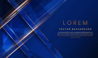 Abstract golden geometric shapes on dark navy blue background. Modern Luxurious bright golden lines with golden glitter decorate. Technology futuristic concept. Vector illustration