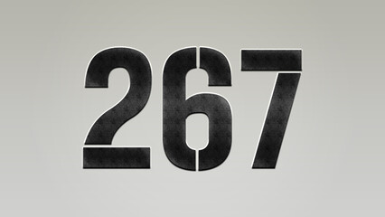 3D Bold metal number 267 on silver background.