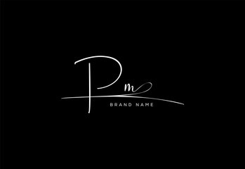 Fototapeta premium PM letter beauty cursive handwriting logo. vector logo| abstract logo| minimalist logo| brand identity| calligraphy design.