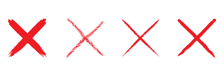 Hand-drawn cross marker set. Grunge x sign. Delete icon . Reject icon . Vector illustration.