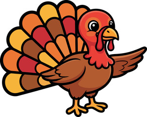 Cartoon Turkey with Colorful Feathers and Friendly Expression.