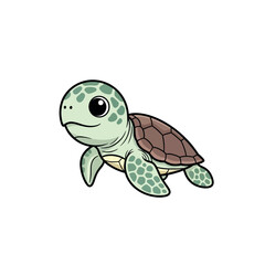 Adorable Cartoon Sea Turtle with Big Eyes and Detailed Shell.