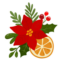 christmas decoration with holly berries and dry orange