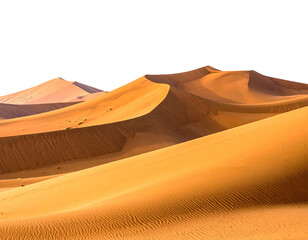 Golden desert dunes rolling across the landscape under a dark sky. The sun bathes them