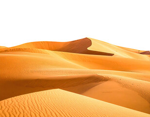 Vast, sun-drenched desert with rolling sand dunes under a clear, black sky