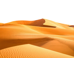 Vast, sun-drenched desert with rolling sand dunes under a clear, black sky