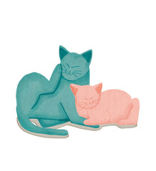 Cuddling Cats in Soft Pastel Tones Blue and Pink