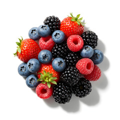 Pile of strawberries blueberries raspberries and blackberries delicious colorful healthy natural and juicy mix