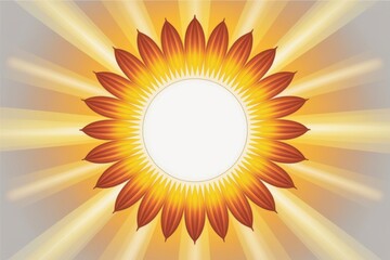 Stylized sun abstract with radiating warm light rays on grey background
