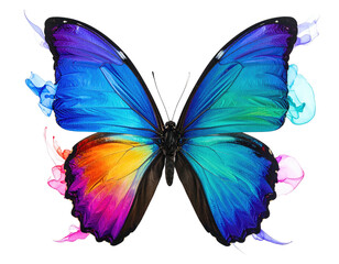 Vivid butterfly with symmetrical wings, bright gradient colors on a transparent background