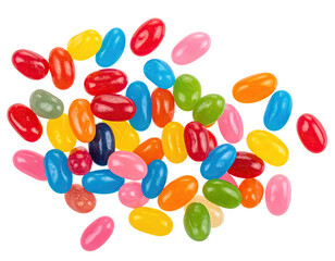A vibrant assortment of glossy, oval-shaped candies in a rainbow of colors, on a black background