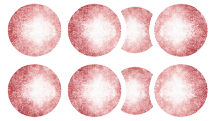 Six light pink textured circle frames arranged in decorative pattern elegant geometric design for digital artwork isolated on white background
