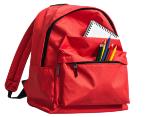 Angled Yellow Backpack with Overflowing School Supplies, Three-Quarter View, Isolated PNG (2)