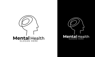 Mental health logo design. Symbol with head and complicated brain concept for professional psychiatry
