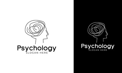 Psychology logo design. Head symbol with complicated line art for mental health icon. psychotherapy vector template