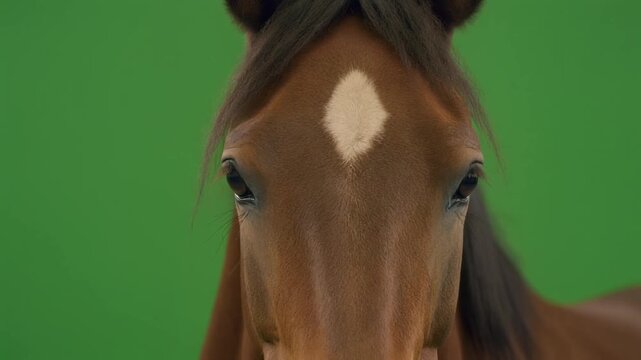 Cinematic farm horse livestock animal movement on Horse Greenscreen natural equine strength power motion isolated studio footage for creative video editing compositing and broadcast use