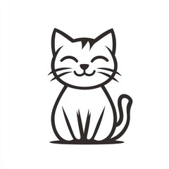 Obraz premium Smiling feline minimalist line art for graphic design and playful branding projects, vector illustration of a cheerful cat character