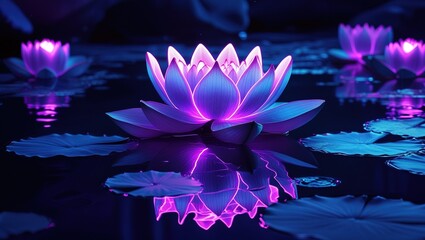 Purple magical glowing lily in the water background photo