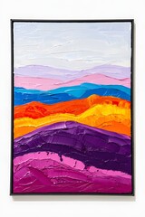 Naklejka premium Colorful textured mountain range painting with thick brushstrokes in a black frame art piece