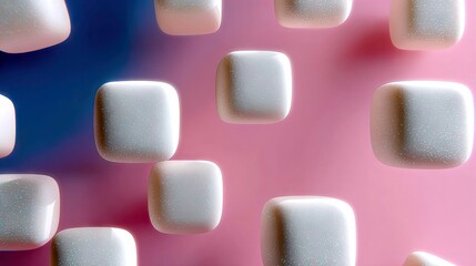 White Cubes Floating on Pink and Blue Gradient