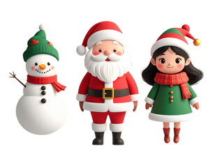 Floating Christmas Characters with Minimalist Style, Isolated PNG