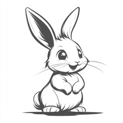 Fototapeta premium Charming Monochrome Bunny Illustration with Endearing Gaze and Upright Posture, Whimsical Vector Graphic for Various Creative Projects