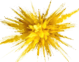 Exploding cloud of vibrant yellow powder against a contrasting black backdrop