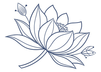 Symmetrical lotus flower outline with smooth clean lines isolated on white background