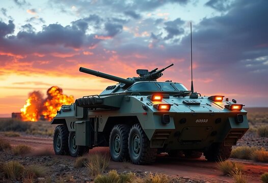 Modern armored infantry fighting vehicle on a battlefield, technology, ifv