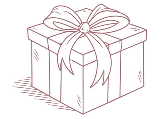 Minimal outline of a gift box with a ribbon bow isolated on white background