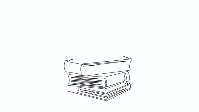 self drawing animation of stack of books. Continuous line animation of books, for education, learning. back to school. one line moving video.