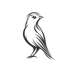 Obraz premium Stylized Monochrome Silhouette of a Songbird Perched on White, Ideal for Graphic Design and Branding Purposes